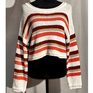 Forever 21 Comfy Striped Sweater, Size Medium, Cropped, Extra Long Sleeves